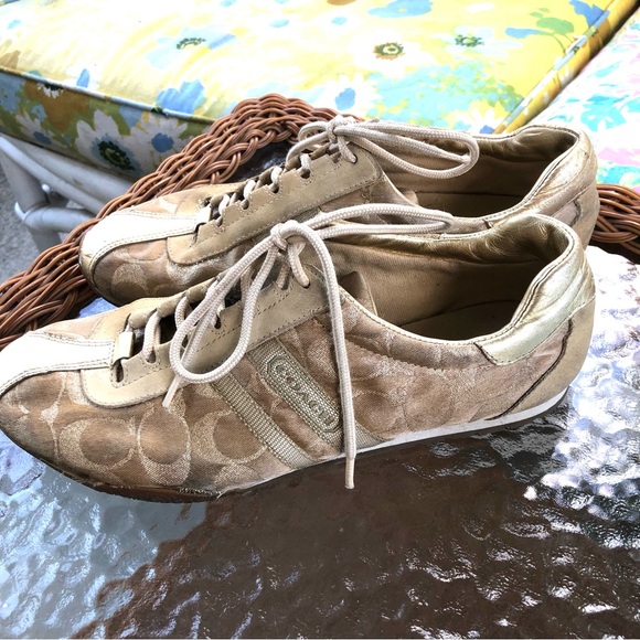 Coach Shoes - Coach Katelyn Gold Sneakers Women’s 9, Style A1166, Signature C Logo Metallic
